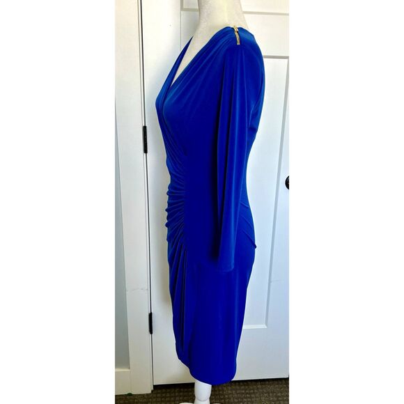 Calvin Klein Bodycon 3/4 Sleeve Dress Electric Blue Ruched Side Women's Size 4 - Picture 5 of 7